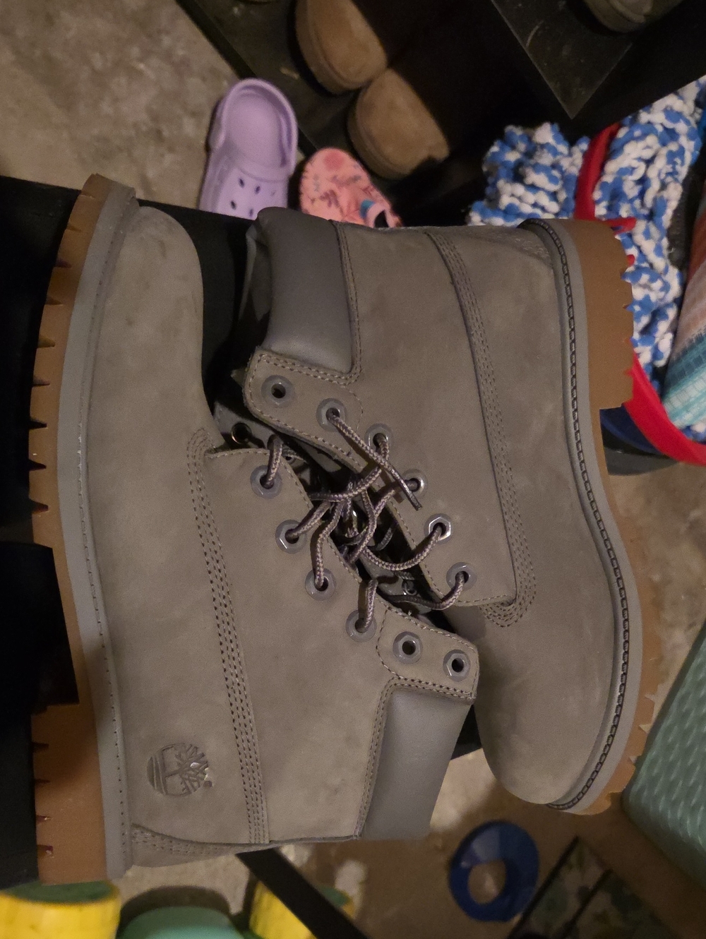 Timberland Men's Gray Nubuck Lace-Up Work Boots with Tan Lug Sole